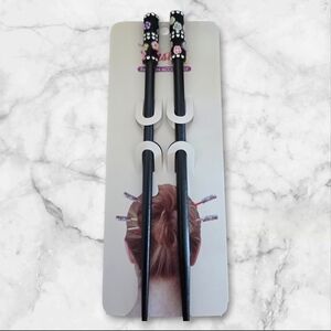 Pastels Clothing Black Hair Sticks with Pink, Purple & White Flower Accents